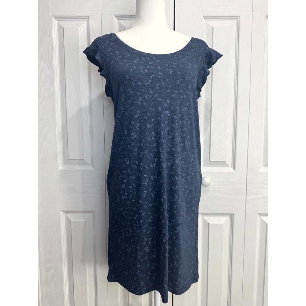Toad&Co Rufflita Short Sleeve Dress Women's XS Navy Blue Butterfly Print Fashion